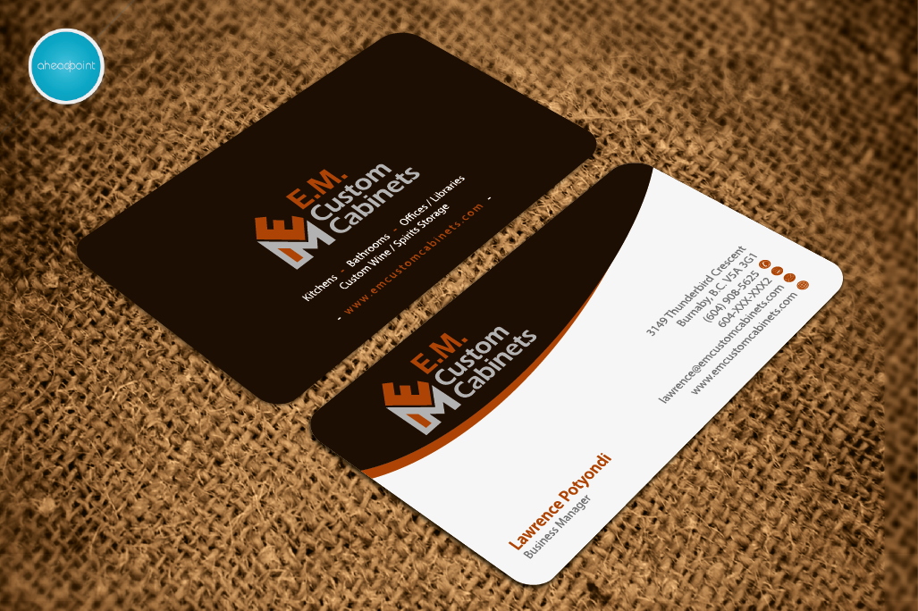 Visitenkarten-Design von aheadpoint für E.M. Custom Cabinets Ltd. | Design #14326764