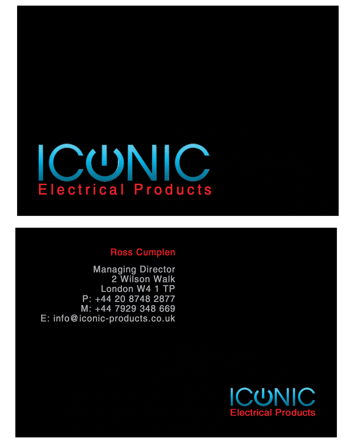 Business Card Design by Gekko Web Design for Iconic Electrical Products LTD | Design #34517