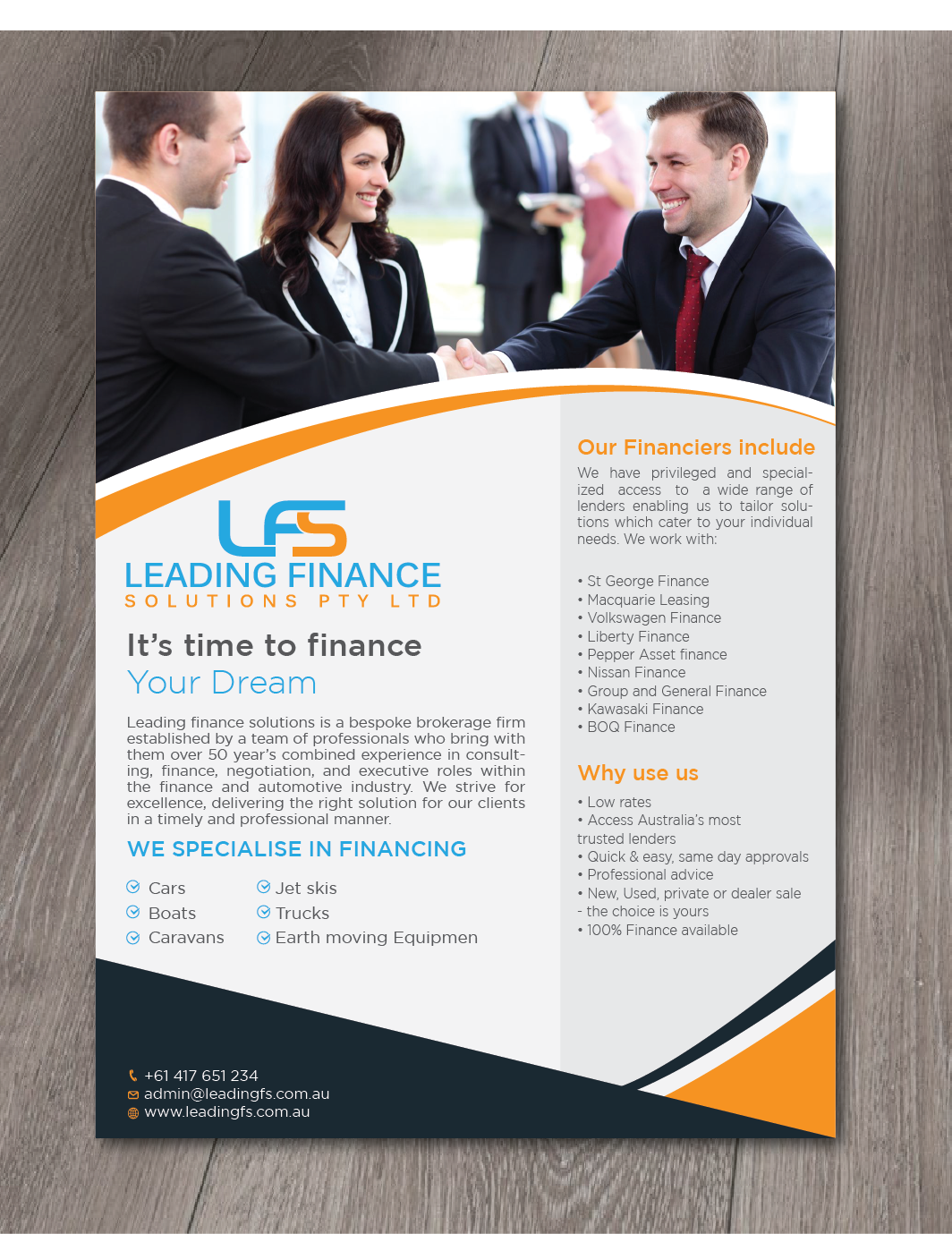 Flyer Design by alex989 for Leading Finance Solutions Pty Ltd | Design #14348737