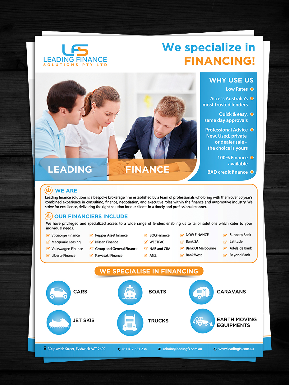 Diseño de Flyer por aspiremedia para Leading Finance Solutions Pty Ltd | Diseño #14348408