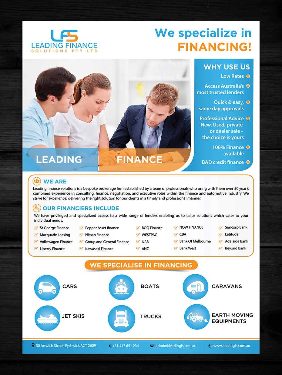 Flyer Design by aspiremedia for Leading Finance Solutions Pty Ltd | Design: #14359055