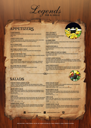 Menu Design by mrmrnjr for Legends Pub & Grille | Design: #14443247