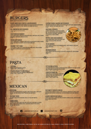 Menu Design by mrmrnjr for Legends Pub & Grille | Design: #14443250