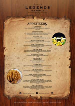Menu Design by mrmrnjr for Legends Pub & Grille | Design: #14460333