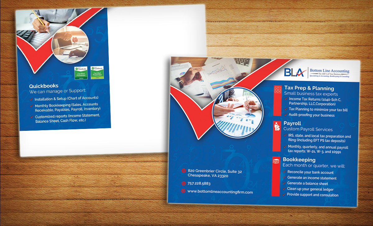Postkarten-Design von alessandroevge für Bottom Line Accounting, LLC | Design #14315517