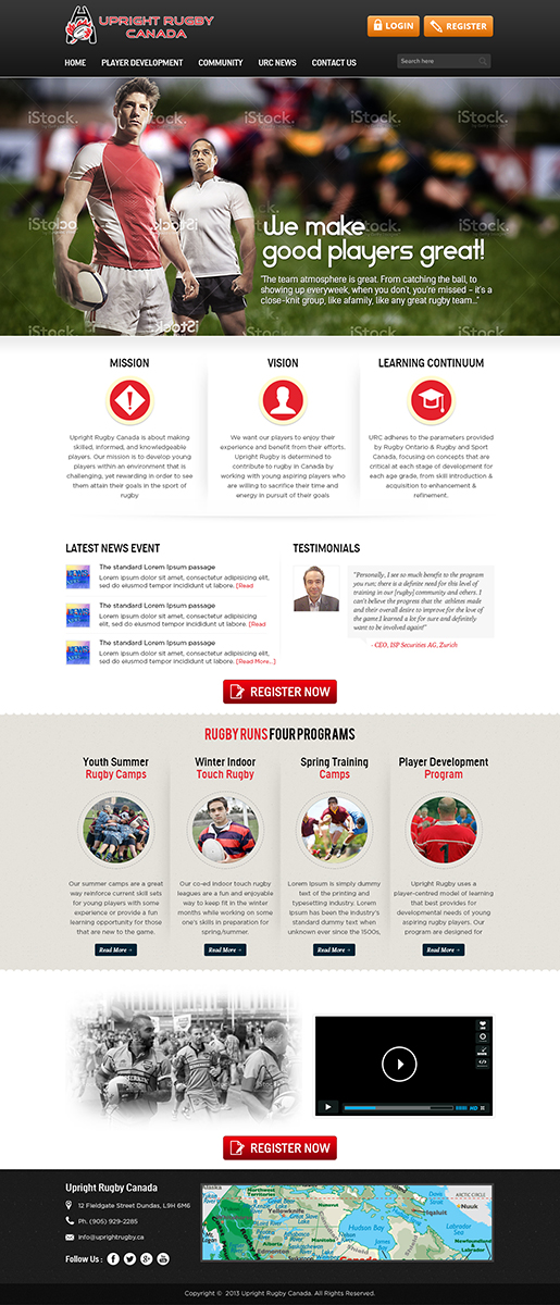 Wordpress Design by Mayank Patel for Upright Rugby Canada | Design #2549574