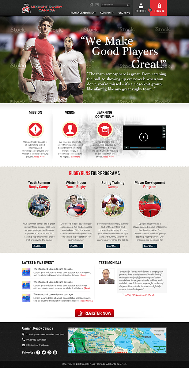 Wordpress Design by Mayank Patel for Upright Rugby Canada | Design #2560885