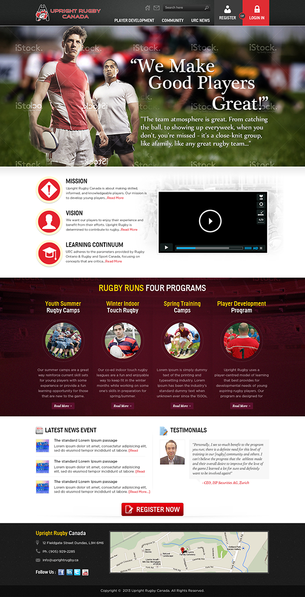 Wordpress Design by Mayank Patel for Upright Rugby Canada | Design #2570606