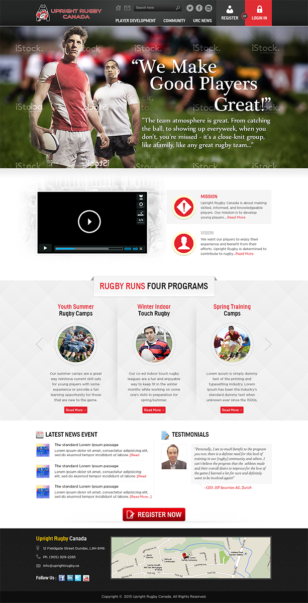 Wordpress Design by Mayank Patel for Upright Rugby Canada | Design #2690938