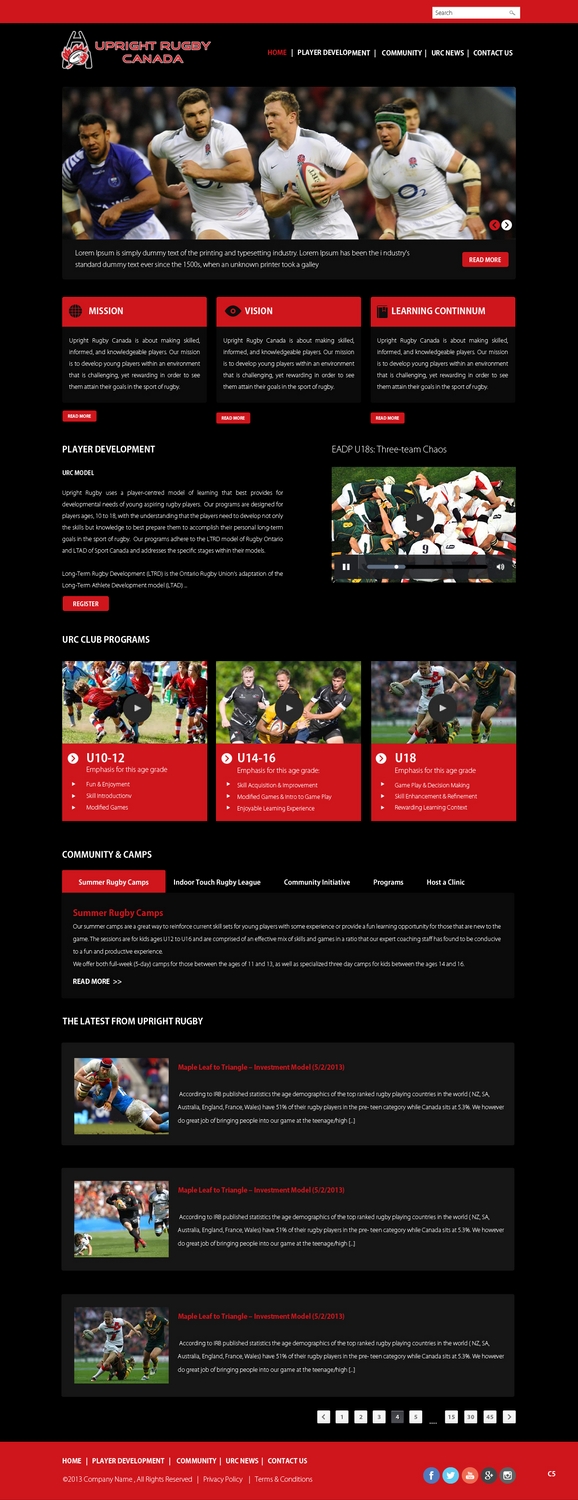 Wordpress Design by pb for Upright Rugby Canada | Design #2529643
