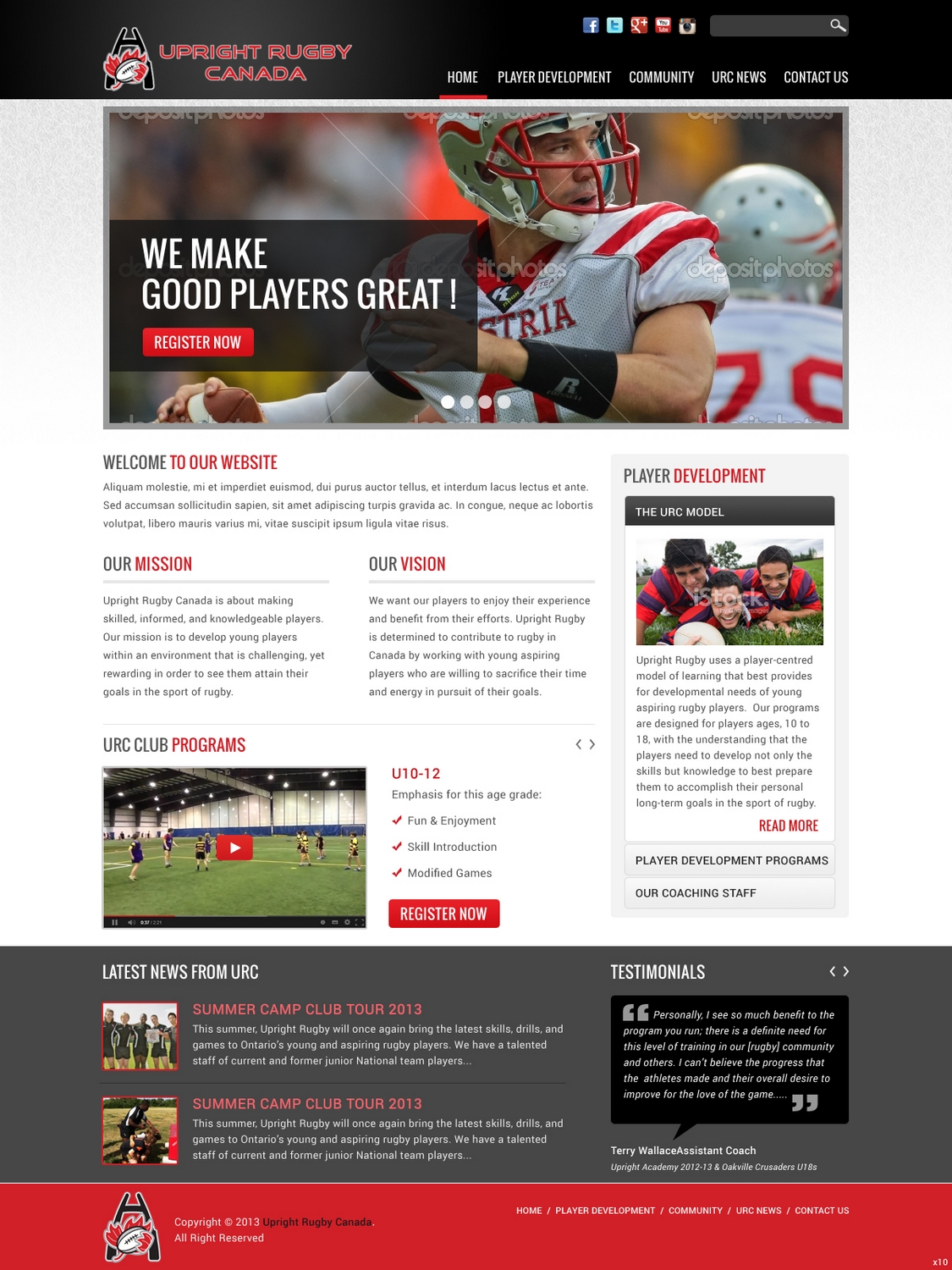 Wordpress Design by pb for Upright Rugby Canada | Design #2532880