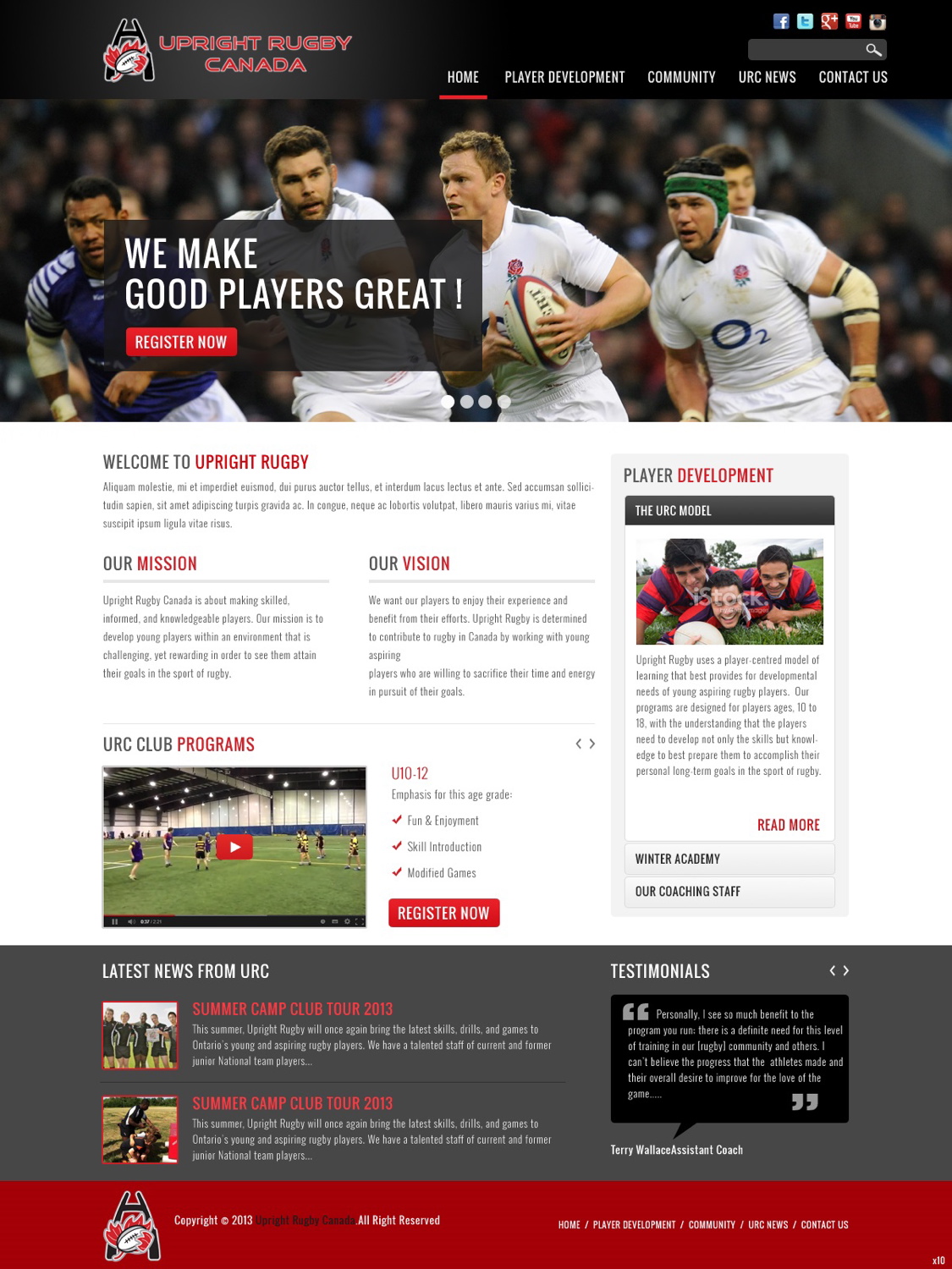 Wordpress Design by pb for Upright Rugby Canada | Design #2542034