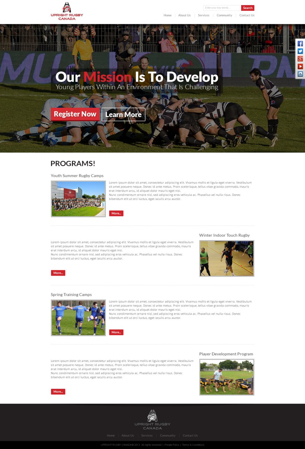 Wordpress Design by TechWise for Upright Rugby Canada | Design #2550867