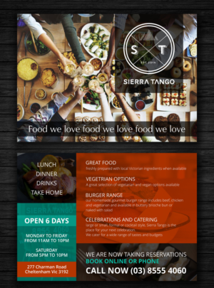 Restaurant needs a postcard to give out to commuters and potential customers. Needs to be attractive | Flyer Design by ecorokerz