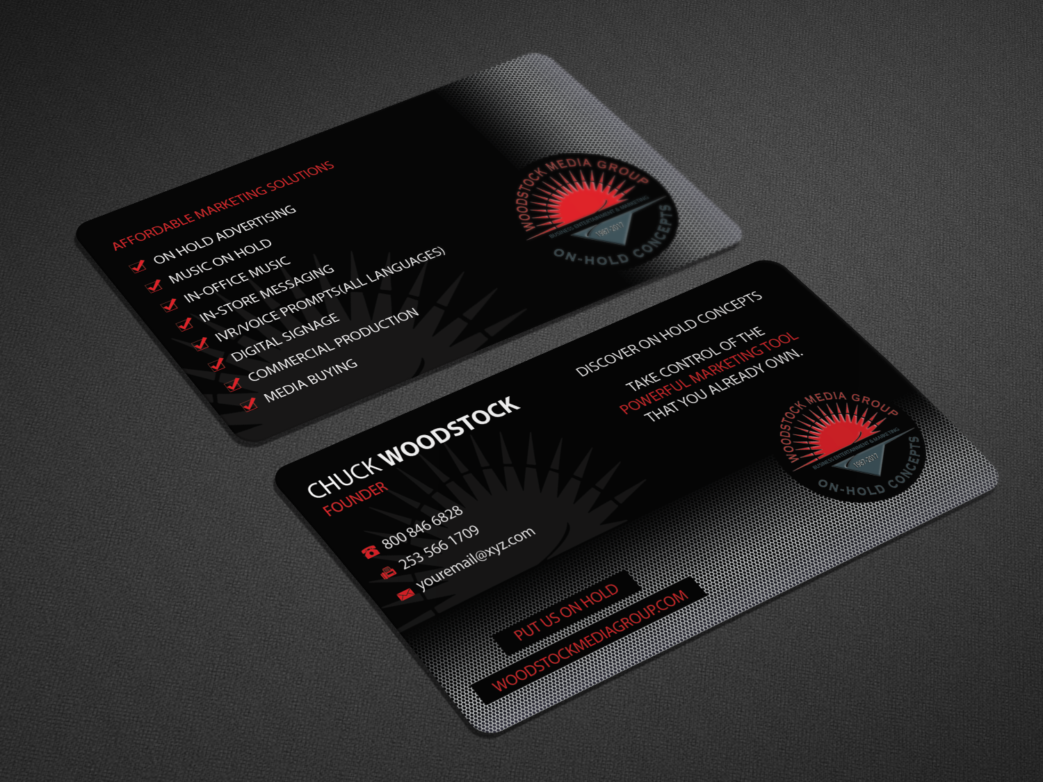 Visitenkarten-Design von Riz' für Woodstock Media Group/On-Hold Concepts, Inc. | Design #14450887