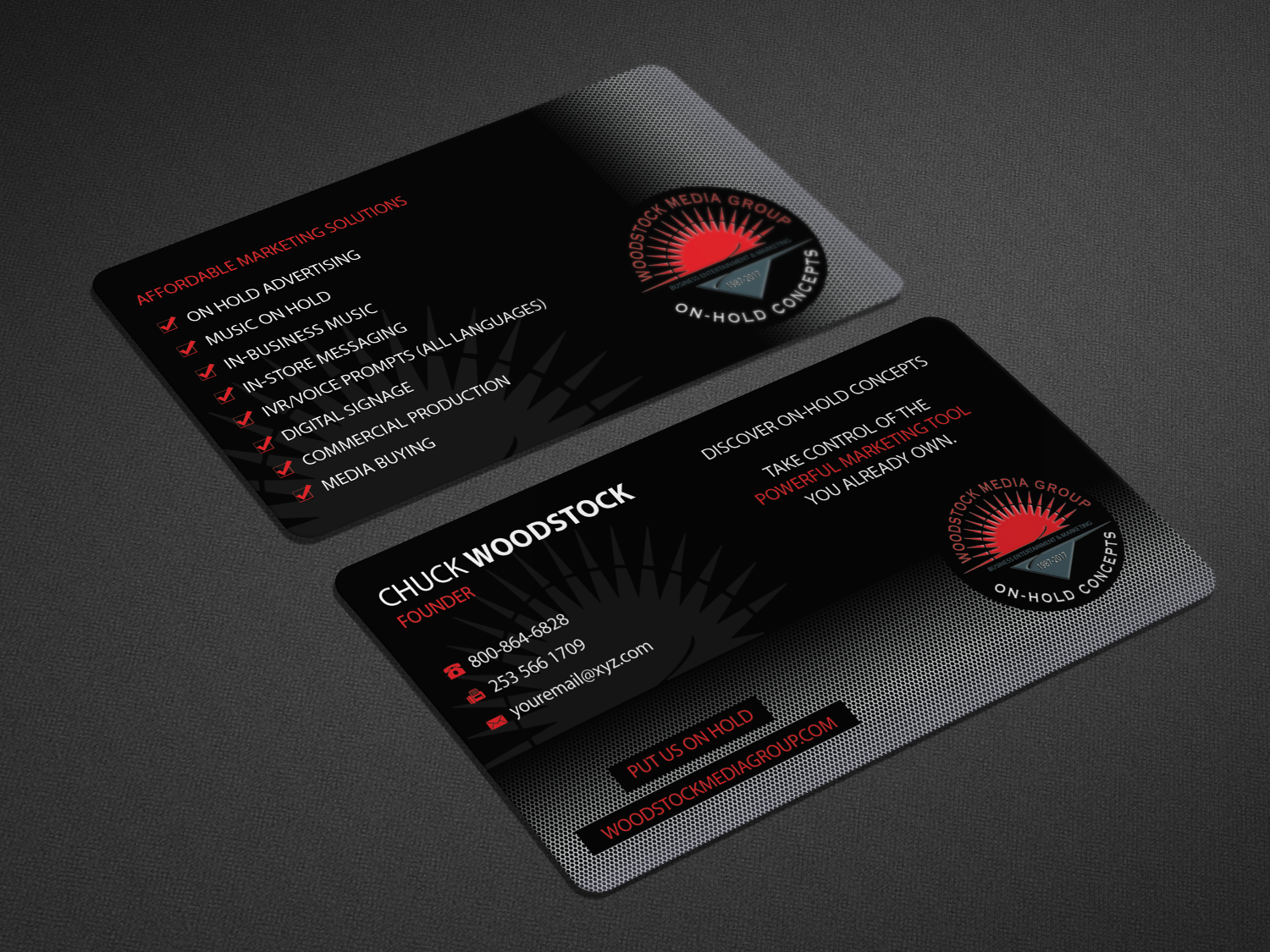 Business Card Design by Riz' for Woodstock Media Group/On-Hold Concepts, Inc. | Design #14459930