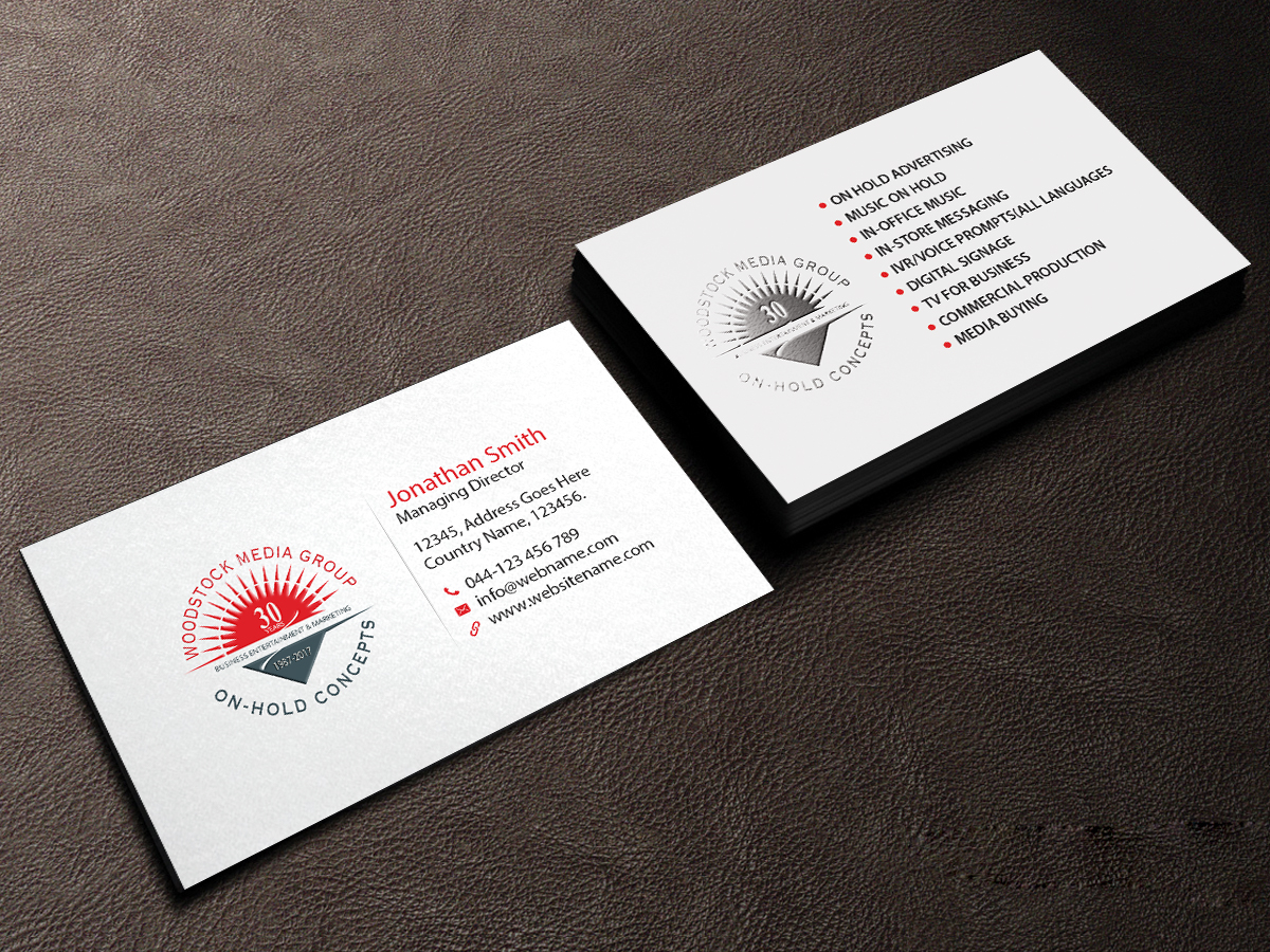 Visitenkarten-Design von Creations Box 2015 für Woodstock Media Group/On-Hold Concepts, Inc. | Design #14445896