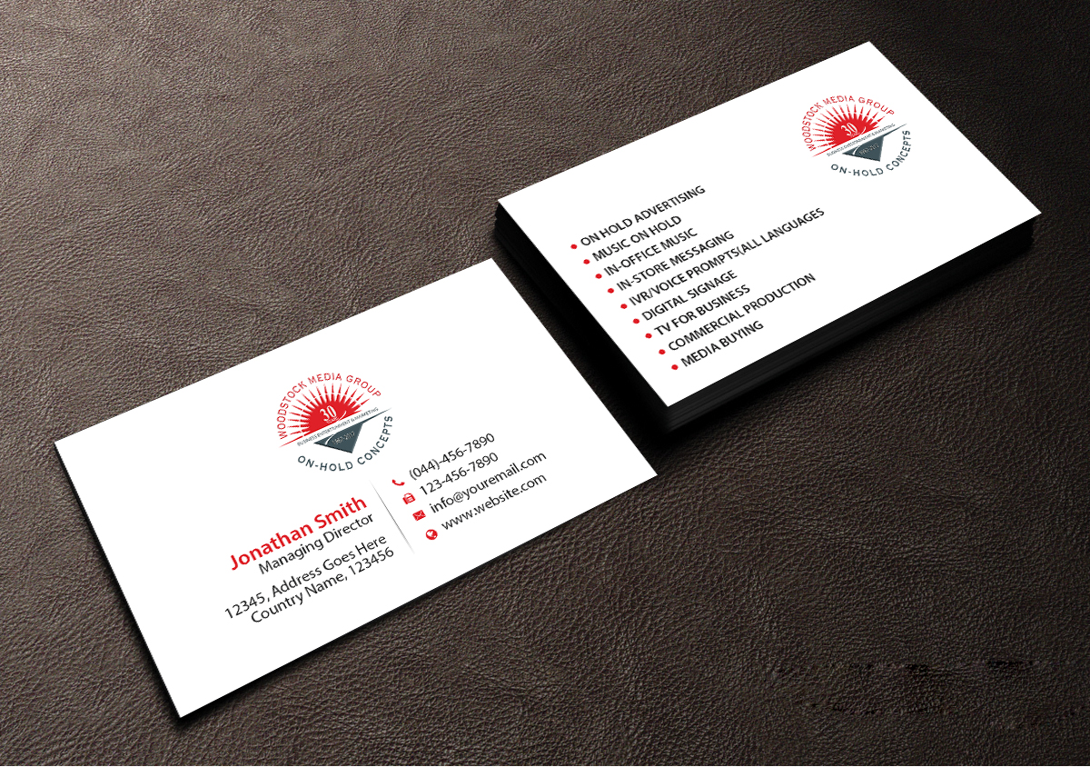 Visitenkarten-Design von Creations Box 2015 für Woodstock Media Group/On-Hold Concepts, Inc. | Design #14445897