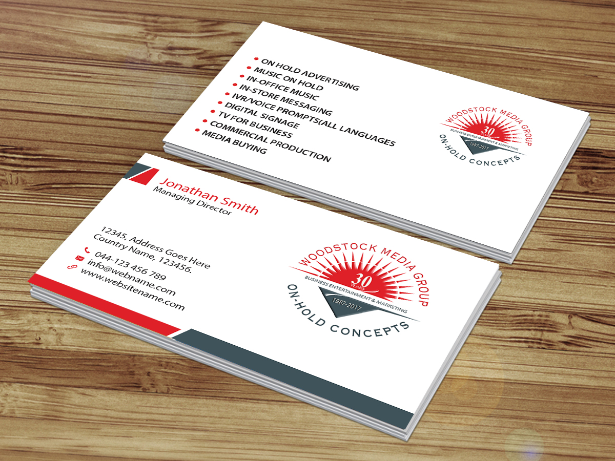 Visitenkarten-Design von Creations Box 2015 für Woodstock Media Group/On-Hold Concepts, Inc. | Design #14445899