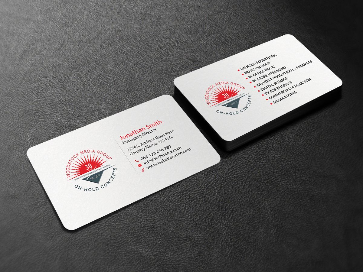 Visitenkarten-Design von Creations Box 2015 für Woodstock Media Group/On-Hold Concepts, Inc. | Design #14445900