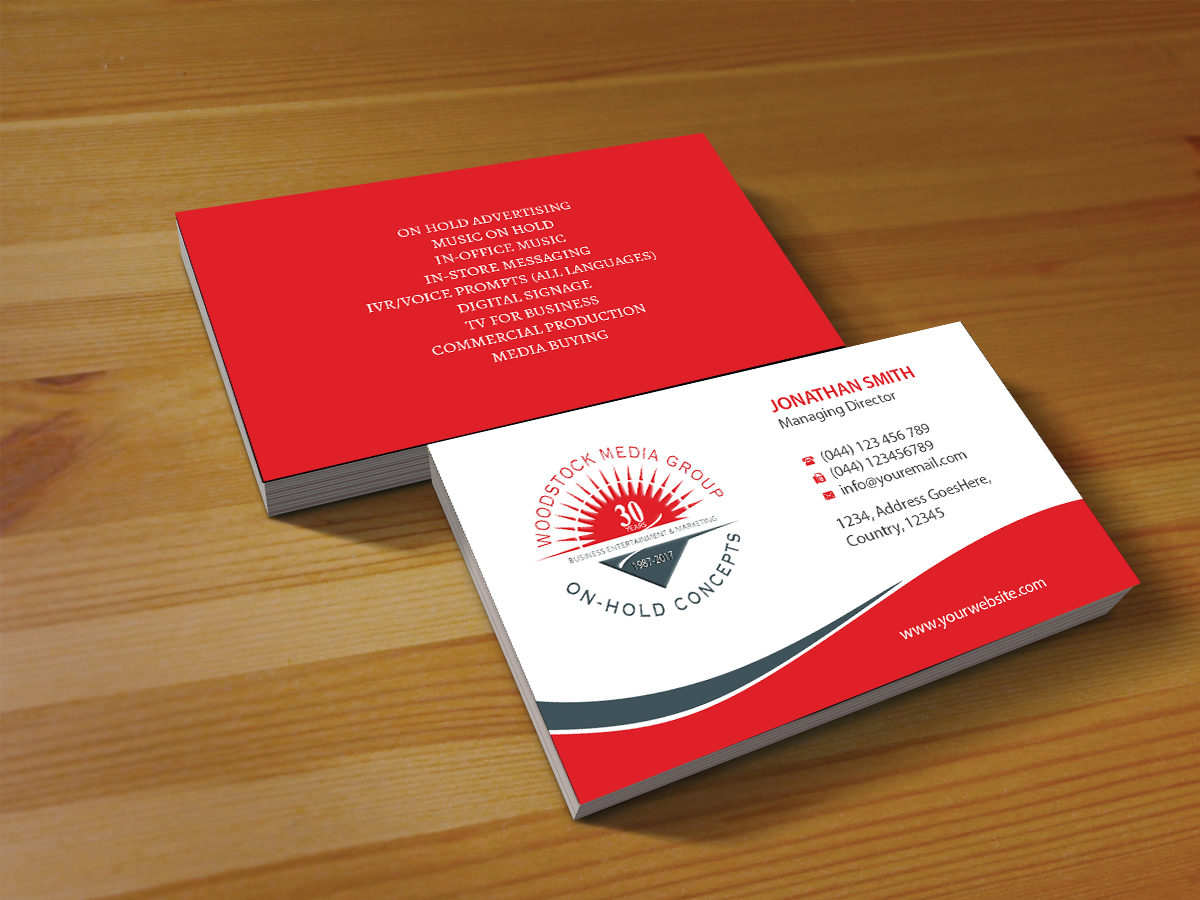Design de Carte de Visite par Creations Box 2015 pour Woodstock Media Group/On-Hold Concepts, Inc. | Design #14445902