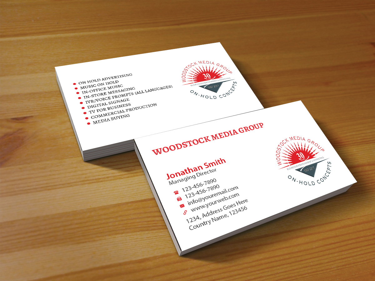 Visitenkarten-Design von Creations Box 2015 für Woodstock Media Group/On-Hold Concepts, Inc. | Design #14445904