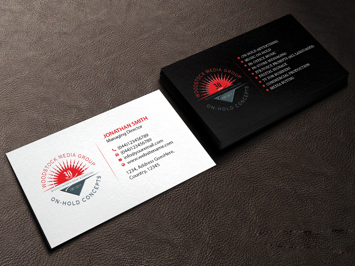 Visitenkarten-Design von Creations Box 2015 für Woodstock Media Group/On-Hold Concepts, Inc. | Design #14445905