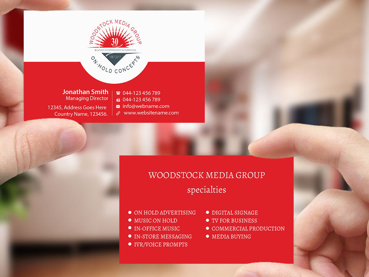 Visitenkarten-Design von Creations Box 2015 für Woodstock Media Group/On-Hold Concepts, Inc. | Design #14445907
