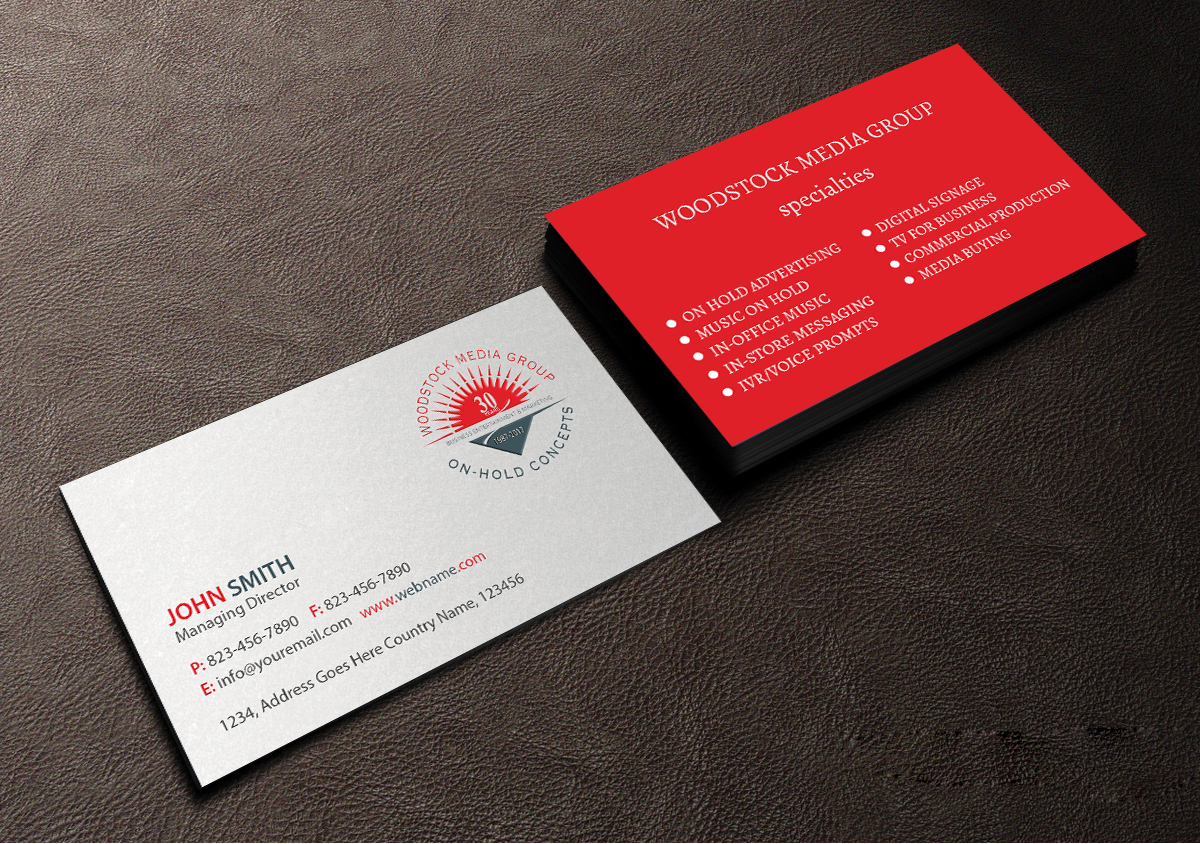 Visitenkarten-Design von Creations Box 2015 für Woodstock Media Group/On-Hold Concepts, Inc. | Design #14445908