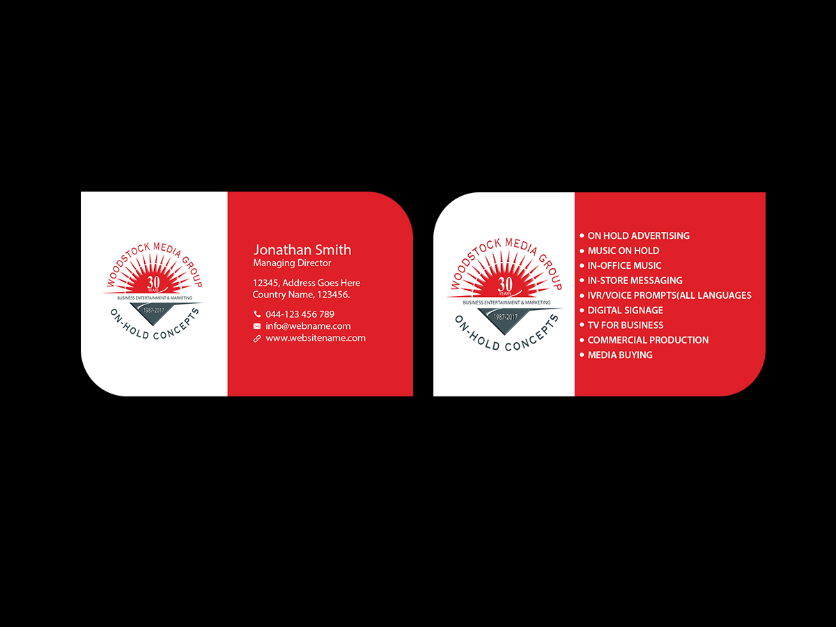 Visitenkarten-Design von Creations Box 2015 für Woodstock Media Group/On-Hold Concepts, Inc. | Design #14445911