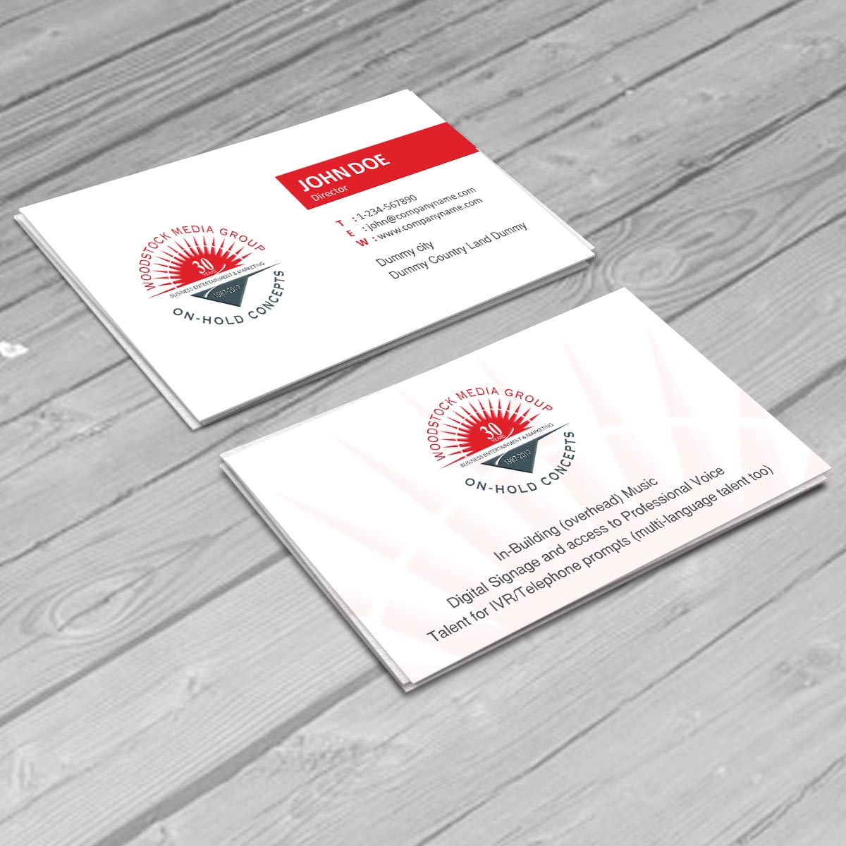 Business Card Design by webeezine for Woodstock Media Group/On-Hold Concepts, Inc. | Design #14447818