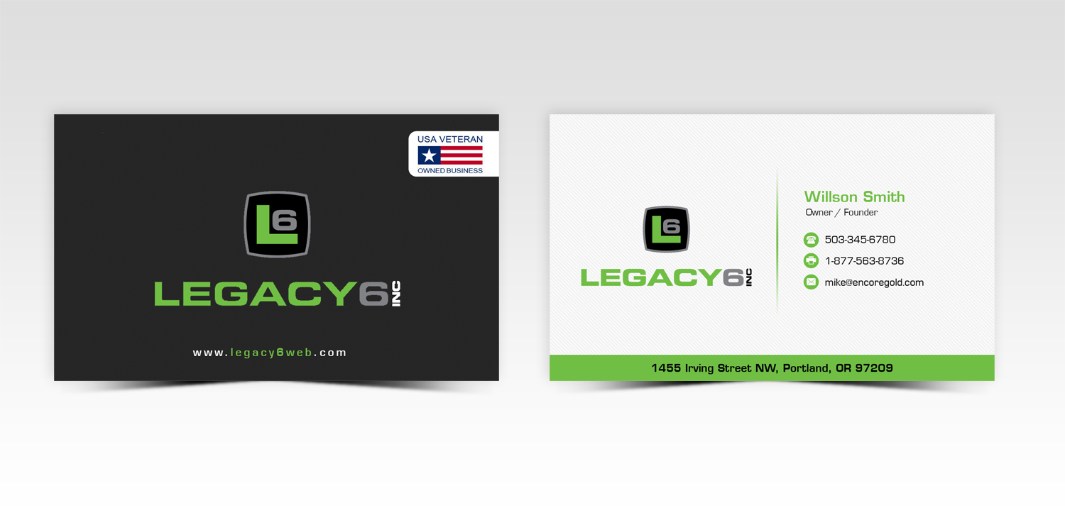 Business Card Design by Pointless Pixels India for Legacy 6 Inc | Design #14462475