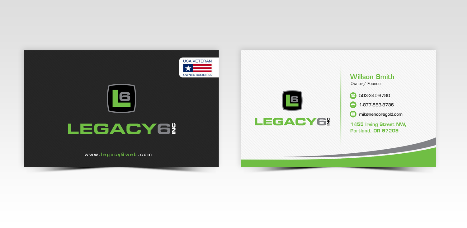 Diseño de Tarjeta de Presentación por Pointless Pixels India para Legacy 6 Inc | Diseño #14462478