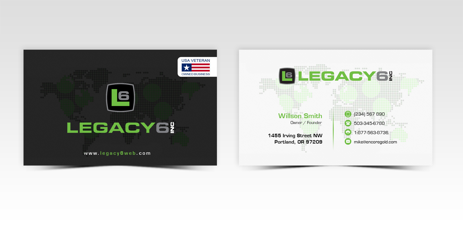 Business Card Design by Pointless Pixels India for Legacy 6 Inc | Design #14462820