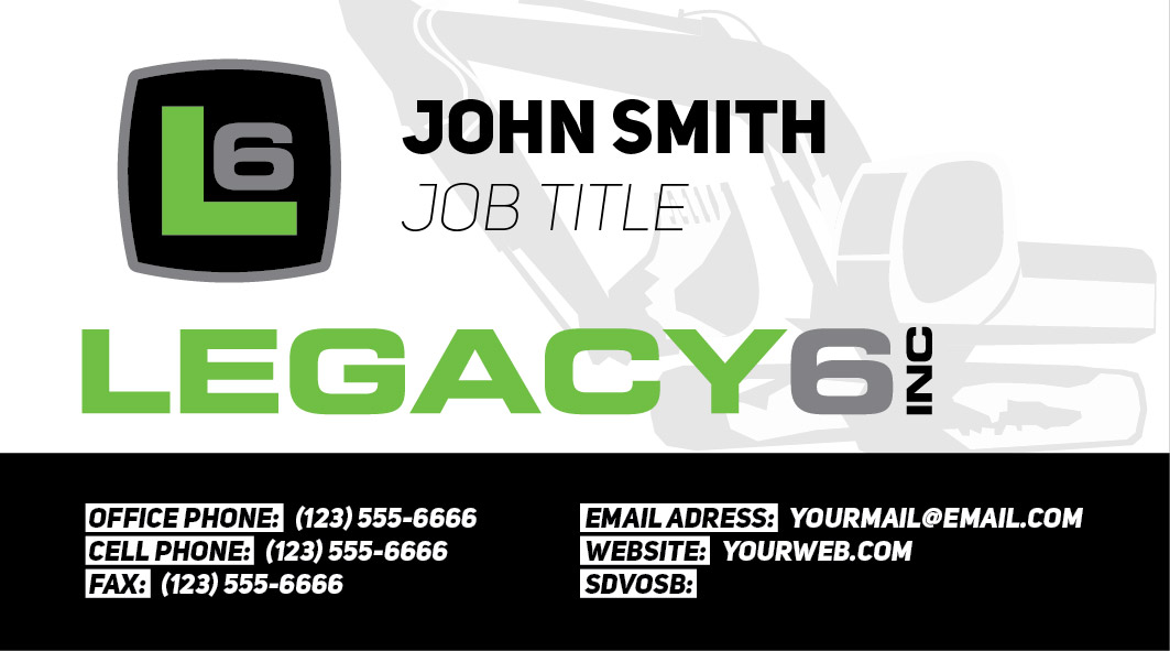 Business Card Design by mrs.rainey for Legacy 6 Inc | Design #14451349
