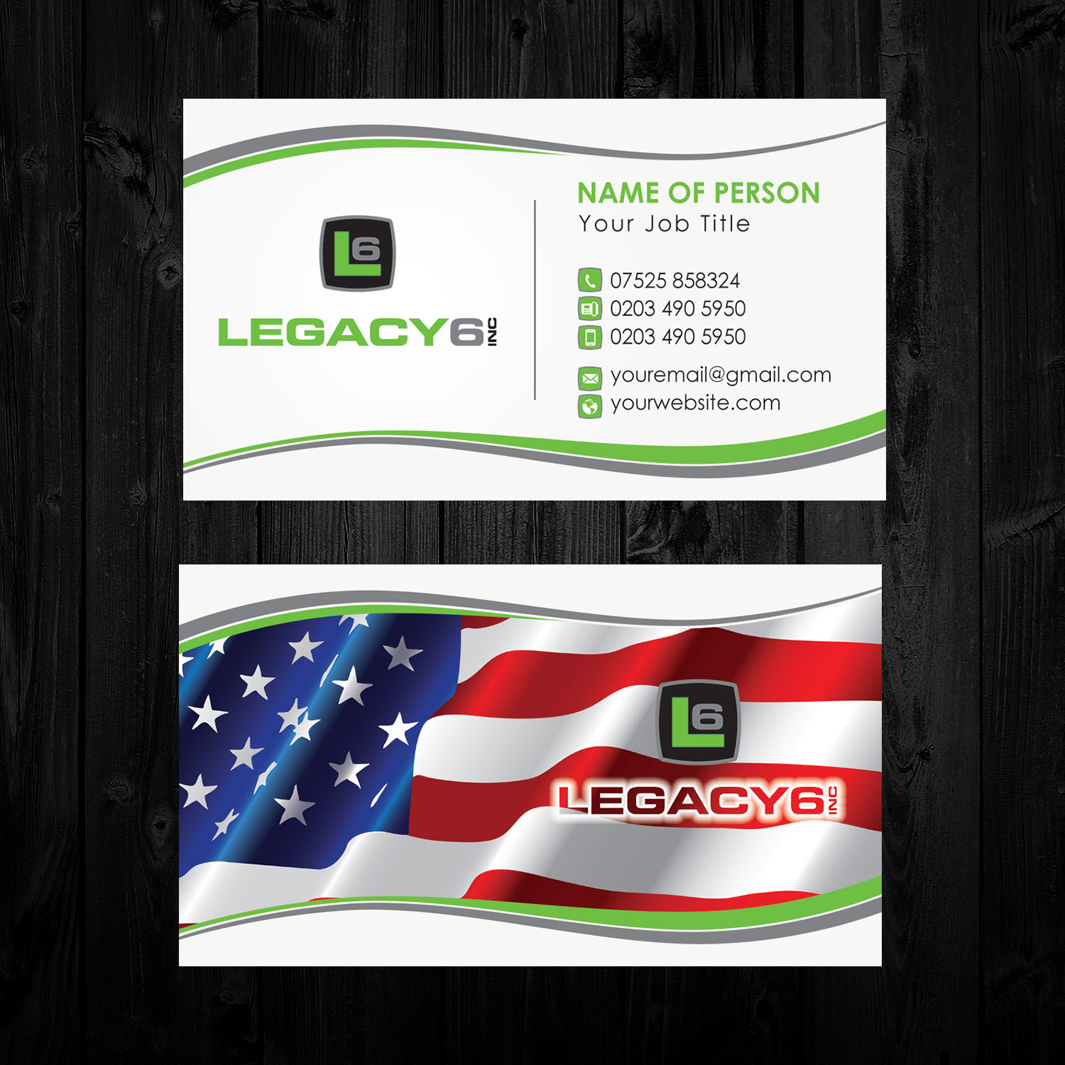 Visitenkarten-Design von Versatile.Designer für Legacy 6 Inc | Design #14494081
