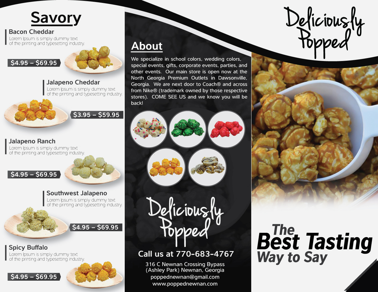 Menu Design for Deliciously Popped Gourmet Popcorn Shoppe by Impressive
