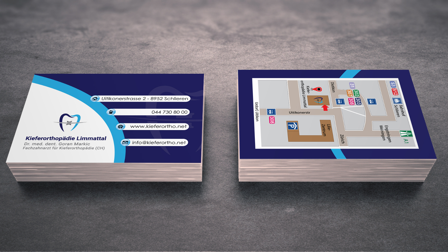 Visitenkarten-Design von Ahmed A. für Kieferorthopädie Limmattal GmbH | Design #14623794