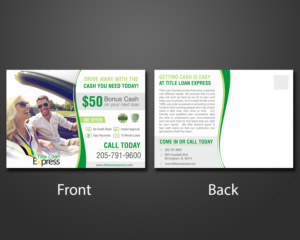 Title loan company needs a postcard design, front/back, for marketing to former customers | Postcard Design by ecorokerz