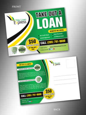 Title loan company needs a postcard design, front/back, for marketing to former customers | Postcard Design by innovative earth