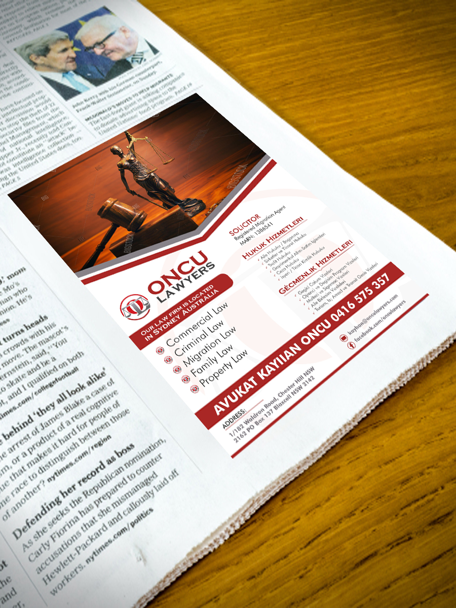 Diseño de Anuncio de Prensa por ecorokerz para Oncu Lawyers | Diseño #14589080