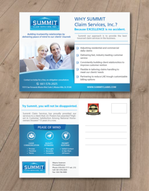 Design de Carte Postale par alex989 pour Summit Claim Services, Inc. | Design : #14591681