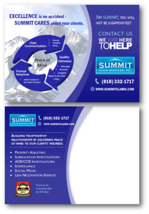 Postcard Design by citygirl17 for Summit Claim Services, Inc. | Design #14631755
