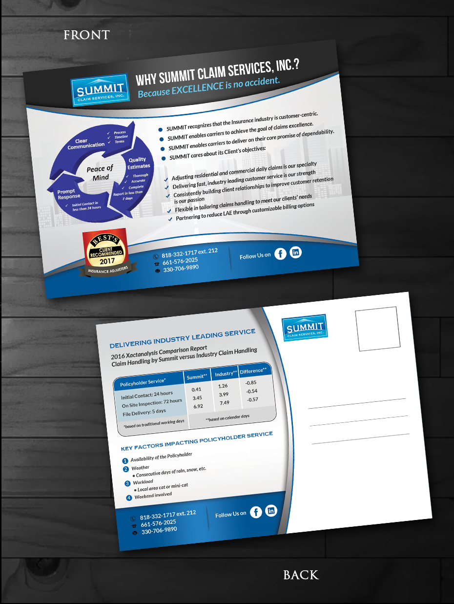 Design de Carte Postale par innovative earth pour Summit Claim Services, Inc. | Design #14618835