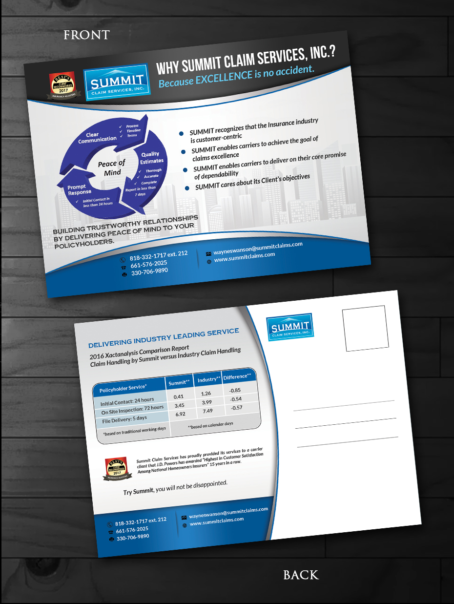Design de Carte Postale par innovative earth pour Summit Claim Services, Inc. | Design #14630459