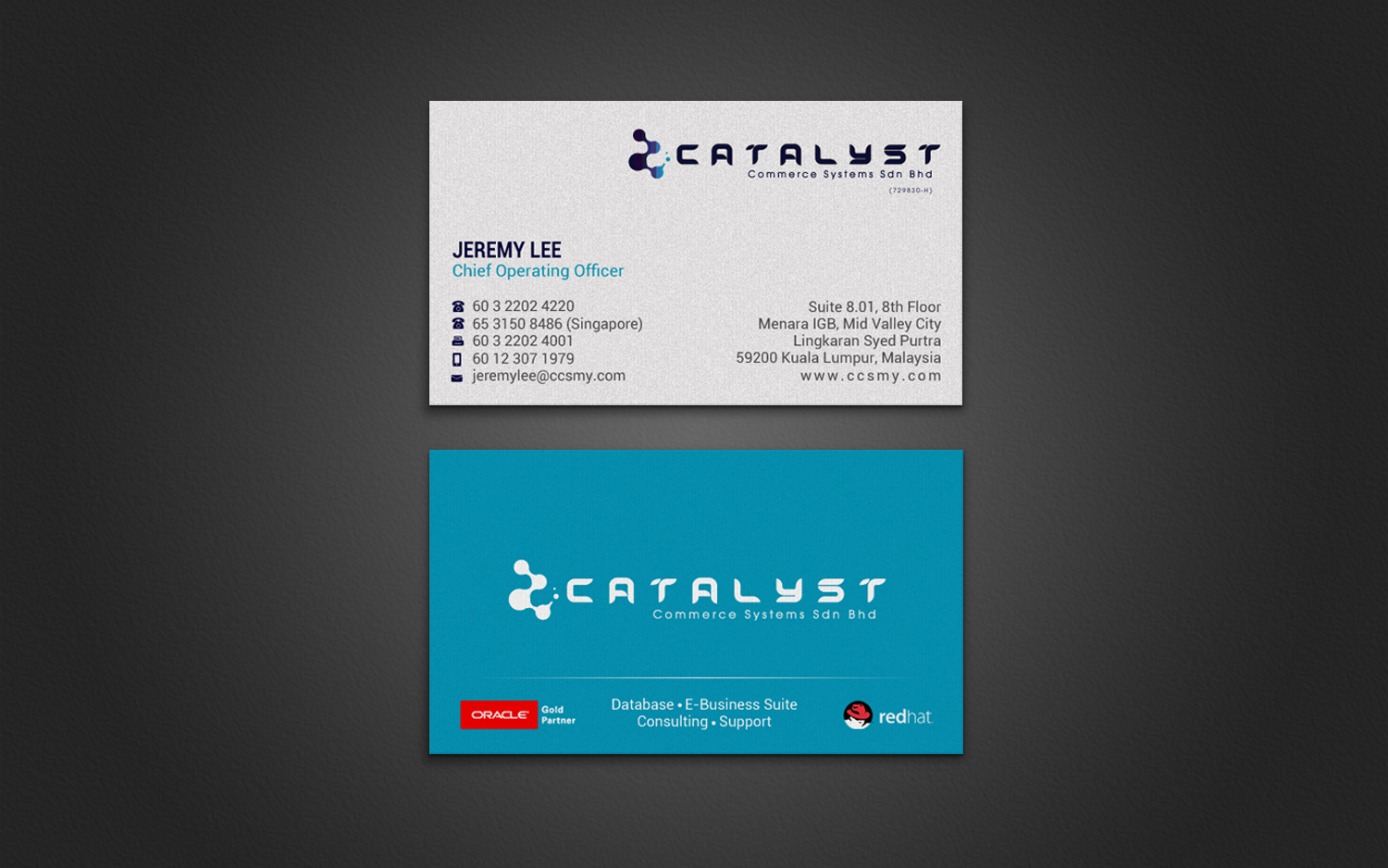 Visitenkarten-Design von Brand aid für Catalyst Commerce Systems Pte Ltd | Design #14950579