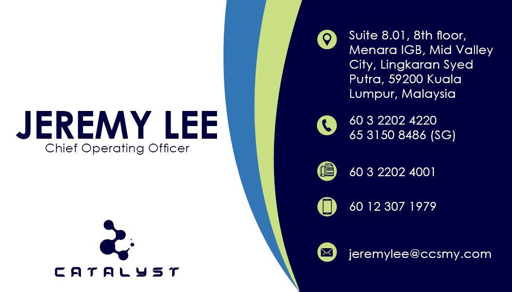 Business Card Design by EA5Designs for Catalyst Commerce Systems Pte Ltd | Design #14741819