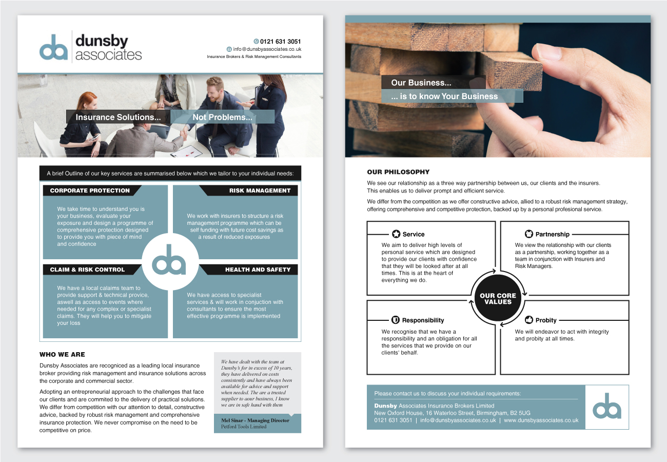 Diseño de Flyer por Mothy para Dunsby Associates Insurance Bokers Ltd | Diseño #14660963