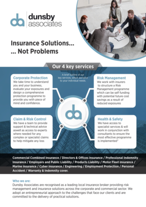 Design de Flyer par jeetu87 pour Dunsby Associates Insurance Bokers Ltd | Design #14594415