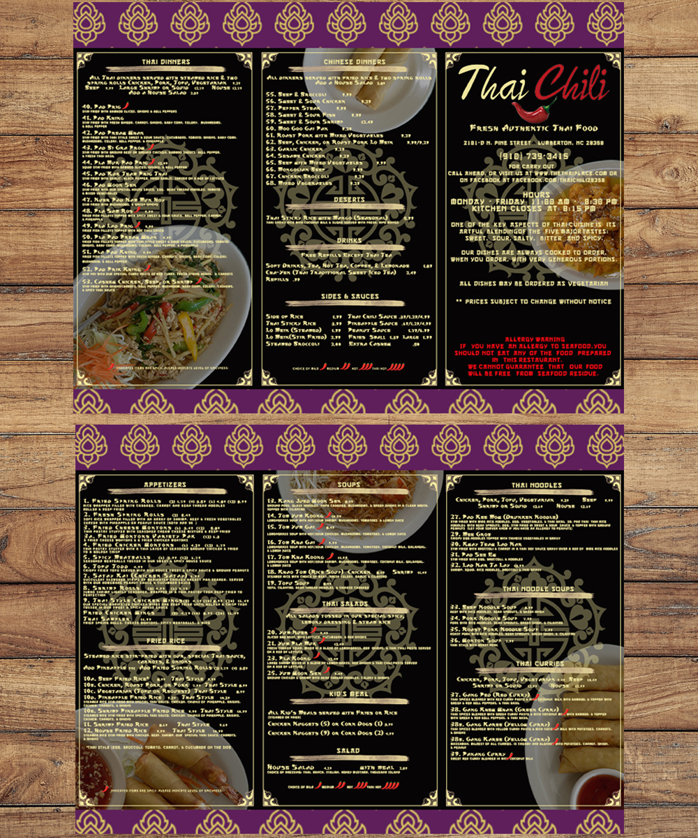 Menu Design by Mieta for Thai Chili, LLC | Design #14721553
